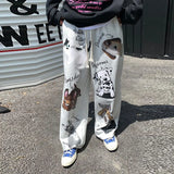 WIAOFELLAS  -  Men Trendy Funny Cute Cartoon Dog Print Casual Streetwear Sports Pants Y2K Harajuku Vintage Loose Pockets Sweatpants Pantalones