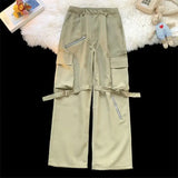 WIAOFELLAS  -  New Spring and Autumn Fashion Brand American Design Sense Strap Work Clothes Straight Tube Loose Versatile Cool Casual Pants