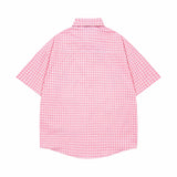 WIAOFELLAS  -  Men Streetwear Retro Vintage Shirt Swan Applique Embroiderey Plaid Cotton Summer Casual Harajuku Shirt Short Sleeve Japanese Tee