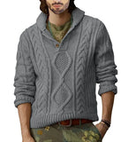 WIAOFELLAS  -  Spring Autumn Men Knit Sweater Fashion Stand Collar Button-up Top Vintage Mens Long Sleeve Solid Sweaters Casual Streetwear