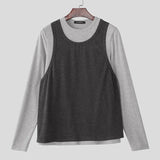 WIAOFELLAS  -  Men T Shirt Patchwork O-neck Long Sleeve Personality Male Tee Tops Streetwear Knitted Fashion Casual Men Clothing S-5XL