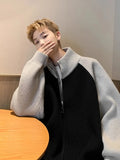 WIAOFELLAS  -   American double zipper cardigan sweater autumn and winter fashion brand splicing sweater high street casual couple jacket
