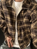 WIAOFELLAS  -  Reversible Coat Men's Autumn Casual Loose American Retro Lapel Jacket Loose Plaid Apricot All-match Top