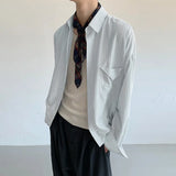 Wiaofellas  -  Men Striped Shirt Lapel Long Sleeve Loose Casual Men Clothing Streetwear Korean Style Fashion Tops Male Shirts