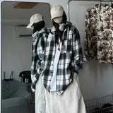 WIAOFELLAS  -  7XL Streetwear Hip Hop Plaid Woolen Unisex Hooded Shirt Autumn Winter Thick Long Sleeve Loose Men Shirts Plus Size Mens Clothing