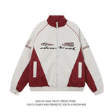 WIAOFELLAS  -  American Retro Padded Jacket Contrasting Print Stand Up Collar Motorcycle Men's Trend Autumn Winter Loose Casual Cotton Clothing