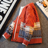 WIAOFELLAS  -  Vintage Argyle Splice Knitted Cardigan Mens Long Sleeved V-neck Sweater Autumn Winter Fashion High Quality Loose Knitwear Tops