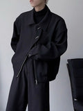 WIAOFELLAS  -  Spring Autumn Design Short Wide Shoulder Jacket Men Hong Kong Style Simple Student Collar Long Sleeve Coat