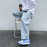 WIAOFELLAS  -  Spring Summer New Solid Color Fashion Jeans Man Casual Loose Zipper Patchwork Button Pockets Cotton All-match Straight Pants