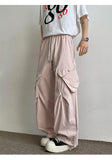 WIAOFELLAS  -  Men's Casual Pants Drawstring Solid Color Pleated Design Menswear Side Big Pokcets Elastic Waist Male Trousers New