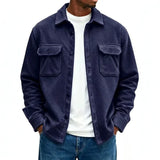 Wiaofellas  -  Men Fleece Shacket Jacket Autumn Winter Lapel Collar Coat Pockets Button Up Casual Loose Overshirt For Daily Streetwear