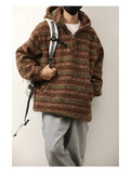 WIAOFELLAS  -  Autumn Winter Hooded Sweaters for Men Japanese Trendy Loose Casual Thickened Striped Pullover Harajukuhigh Street Long Sleeved