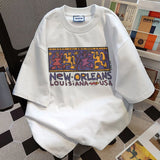 WIAOFELLAS  -  Men Clothing T Shirts New Summer High-end Designed Loose Casual Pure Cotton Cartoon Letters Doodle Print Short-sleeved T-shirt