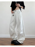 Wiaofellas  -  Men's Loose Fit Casual Pants 2026 M-5XL Plain Color Wide Leg Comfortable Blend Urban Streetwear Daily Wear Black White