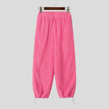 WIAOFELLAS  -  Men Pants Solid Color Elastic Waist Joggers Plush Fleece Trousers Men Streetwear Loose Fashion Casual Male Long Pants