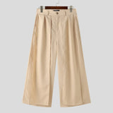 Wiaofellas  -  Men Wide Leg Pants Solid Color Button Joggers Loose Casual Irregular Trousers Men Streetwear Fashion Long Pants