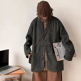 WIAOFELLAS  -  Japanese Harajuku Street Retro Fine Check Suit Mens Autumn And Winter Fashion Trend Loose Niche Design Suit Casual Jacket Men