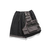 Wiaofellas  -  Korean Hip Hop Fake Two Pieces Patchwork Waterproof Cargo Shorts Men Clothing Streetwear Skateboard Shorts Kpop Basketball Pants