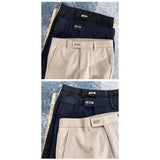 WIAOFELLAS  -  Men Pants Spring Summer Autumn  Casual Slim Elastic Long  Business Trousers Chinos Slacks Ankle Length Black Blue