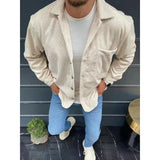 WIAOFELLAS  -  Casual Lapel Corduroy Cardigan Men's New Autumn Solid Color Long-sleeved Jacket Fashionable Men's Casual Fashion Coat