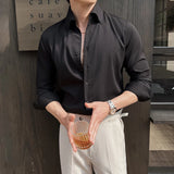 WIAOFELLAS  -  High End Business Formal Long Sleeve Striped Shirt for Men Casual V-Neck Slim Men's Dress Shirts Resistant Wrinkle Versatile Top