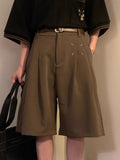 WIAOFELLAS  -  Summer Japanese Retro Simple Solid Color Casual Trousers Men Women Loose Wide-leg Shorts Fashionable and Trendy Five-point Pants