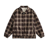 WIAOFELLAS  -  Reversible Coat Men's Autumn Casual Loose American Retro Lapel Jacket Loose Plaid Apricot All-match Top