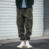 Wiaofellas  -  Retro Japanese Washed Trousers for Men Loose Fit Casual Pants Youth Pure Color Slimming Small Footwear Workwear Trousers