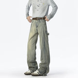 WIAOFELLAS  -  American Retro Wide-leg Jeans for Men New Style High Street Washed Denim Fabric Pants Youth Casual Loose Baggy Jeans Trousers