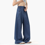 WIAOFELLAS  -  simple men's casual trousers pleated design new solid color wide leg bottom loose straight thin male pants summer