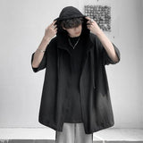 Wiaofellas Japan Hooded Shirts Ice Silk Short-sleeved Top Men Women Summer Lovers Trend Blouse Hip Hop Harajuku Oversize Jacket