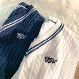 WIAOFELLAS  -  Sweater Vests Men Simple Embroidery Soft Cozy Japanese Style Handsome Sleeveless Knitted Jumper Aesthetic Hombre Streetwear Chic