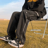 WIAOFELLAS  -  New Jeans for Men Loose and Trendy High Street Wide Leg Pants Trendy Brand Side Zipper Straight Leg Work Pants