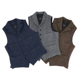 WIAOFELLAS  -  Autumn Winter Men's British Waistcoat Retro Herringbone Slim Tweed Suit Vest Heavy Button Jacket Men Aesthetic Sleeveless Coat