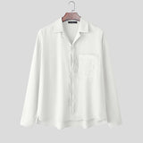 WIAOFELLAS  -  Men Shirt Solid Color Embroidery Lapel Long Sleeve Men Clothing Streetwear Loose Korean Style Fashion Male Shirts Tops