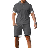 WIAOFELLAS  -  Fashionable Men's Short Sleeve Suit Button Polo Shirt Top Shorts Sports Casual Loose Versatile Two-piece Trendy Set