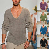 Wiaofellas  -  European and American Men's Long Sleeved V-neck Loose Oversized Men's Fashion Casual Solid Color Sweater