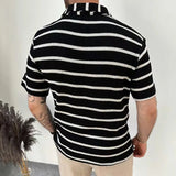 WIAOFELLAS  -  Men's Casual Striped Knitted Polo Shirt Streetwear Short Sleeve Tees for Men Tees Shirts Breathable Vintage Luxury Clothing