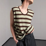 Wiaofellas  -  Loose Fit Striped Knitted Vest Sleeveless Beach Vacation Casual Top for Men And Women Summer Leisure Style Color Block Design
