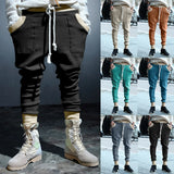 WIAOFELLAS  -  Spring Autumn Casual Sports Trousers Mens Street Loose Leg Drawstring Personalized Contrast Color Knitted Casual Work Pants