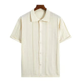 WIAOFELLAS  -  Summer Men's Knit Lapel Striped Polo Shirt Solid Short Sleeve Fashion Light Luxury Popular Clothing Retro Knitwear Tops M-3XL