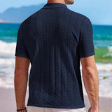 Wiaofellas  -  Vacation Seaside Beach Casual Shirts Mens Knitting Short Sleeve Button Lapel Knit Shirt Men Summer Fashion Knitted Texture Shirt