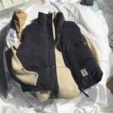 WIAOFELLAS  -  Corduroy Parkas Vest Men Stand Casual Keep Warm Loose Sleeveless Cotton Padded Harajuku Korean Style Teens Outwear All-match