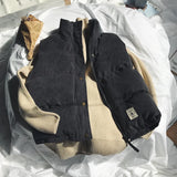 WIAOFELLAS  -  Corduroy Parkas Vest Men Stand Casual Keep Warm Loose Sleeveless Cotton Padded Harajuku Korean Style Teens Outwear All-match