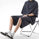 WIAOFELLAS  -  Summer Shirt Set Men Fashion White Shirts Shorts Two-piece Set Men Korean Loose Ice Silk Set Mens Formal Sets Large Size 5XL