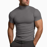 Wiaofellas  -  Summer Solid Color Short-sleeved Fashion Bottoming Shirt Men's Tight Turtleneck T-shirt