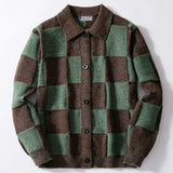 WIAOFELLAS  -  Autumn Winter New Fashion Men's Casual Trendy Turn-down Collar Long Sleeve Single-breasted Loose Plaid Knitted Sweater Coats