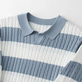 WIAOFELLAS  -  Summer New Men's Polo Shirt Versatile Simple Jacquard Stripe Splicing Color Tees Shirts Half Sleeve Knitted Men Sweater