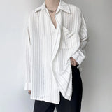 WIAOFELLAS  -  Korean Menswear Style Fashion Simple Striped Tops Men's New Loose Lapel Cardigan Long Sleeve Shirts Male Tide Spring