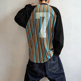 WIAOFELLAS  -  Men T Shirt Striped Patchwork V Neck Long Sleeve Male Tee Tops Korean Style Streetwear Loose Fashion Casual Men Clothing